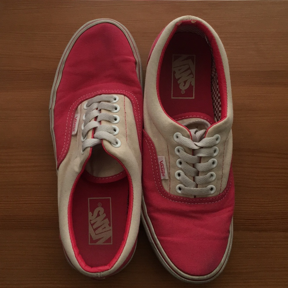 Two-Tone Pink and White Era Vans Size 8
